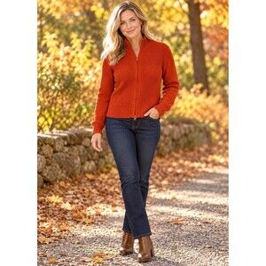 American Eagle Orange Ribbed Full Zip Mock Neck Cotton Cardigan Sweater XL